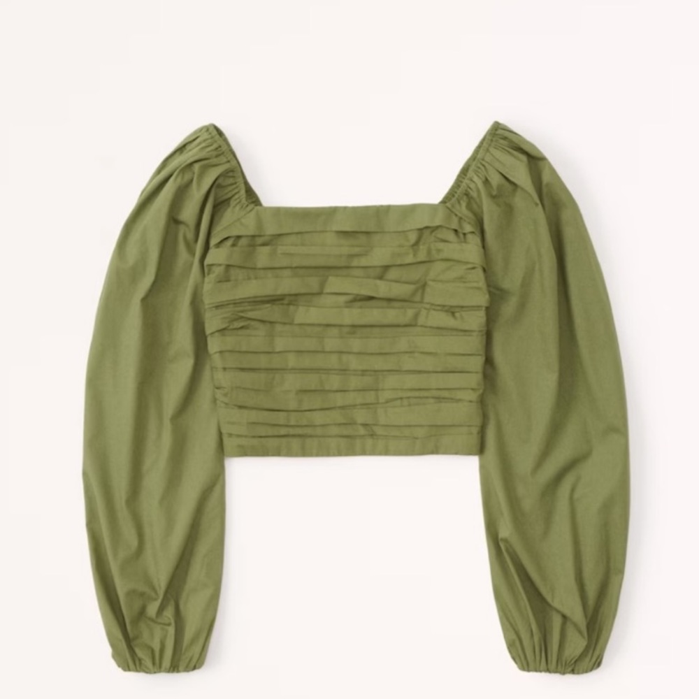 Long-Sleeve Ruched Bodice Puff Sleeve Top